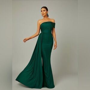 Draping emerald green dress XH2158